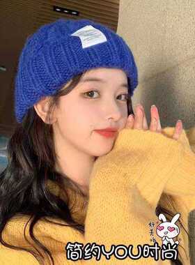 日系帽子女款冬天毛线帽秋冬季学生瓜皮帽大头围保暖针织情侣冷帽