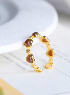 天然和田玉指环玉石复古食指戒