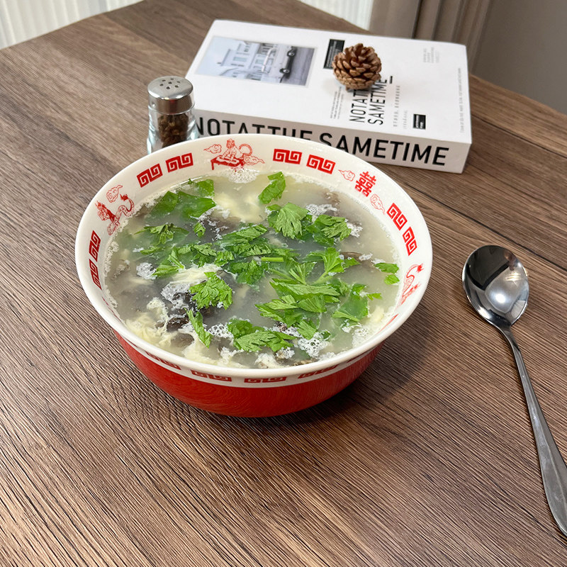 陶瓷拉面碗汤面碗餐厅家用饭碗麻辣烫碗泡面碗高颜值红色喜庆大碗