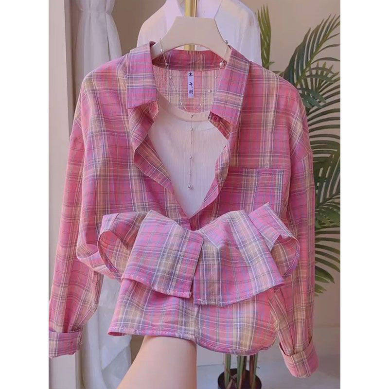 2025夏季新款防晒薄款格子衬衫女宽松长袖设计感防晒衣女外穿外搭