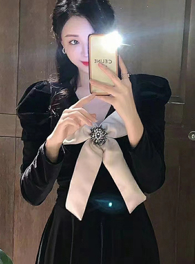 韩版复古丝绒蝴蝶结领结