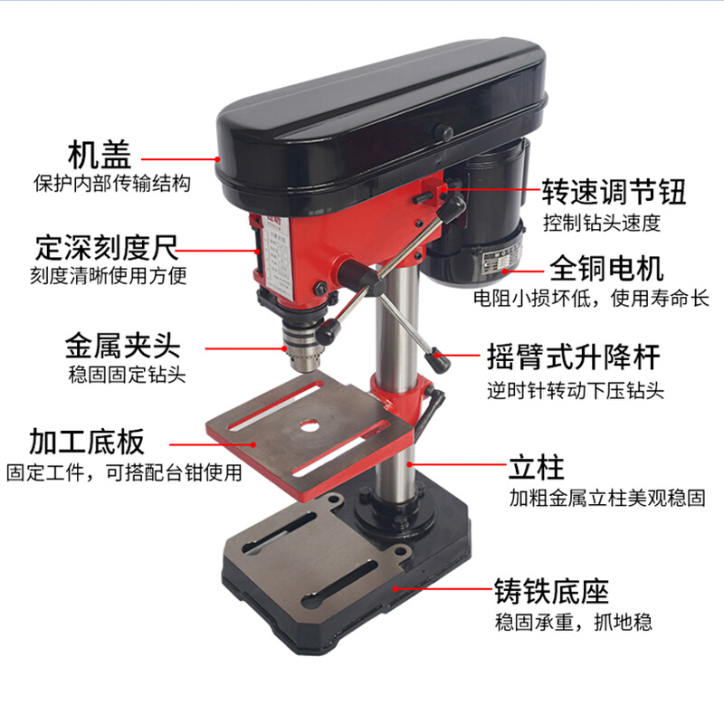 ZJ4113台钻小型家用220V大功率工业级钻床多功能高精度钻孔打孔机-图1