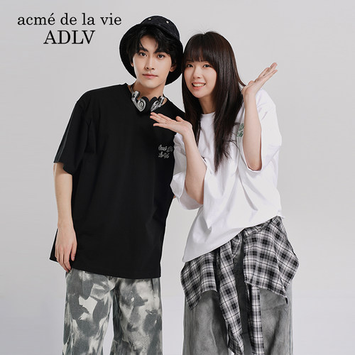 ADLV字母LOGO印花落肩短袖T恤新款中性情侣款百搭宽松夏季ins男女 - 图3