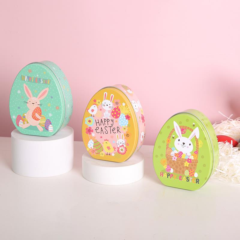 创意可爱兔子小铁盒喜糖礼盒糖盒复活节马口铁蛋形零食包装小盒子