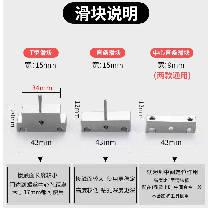 样规 滑块压板配件开孔器可调  中心锁直刀舌 - 图1