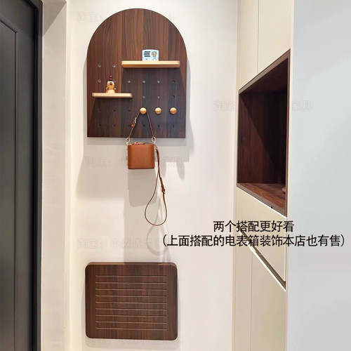 电表箱装饰画带钟表实木遮挡时钟免打孔遮丑配电箱简约胡桃色挂钟 - 图3