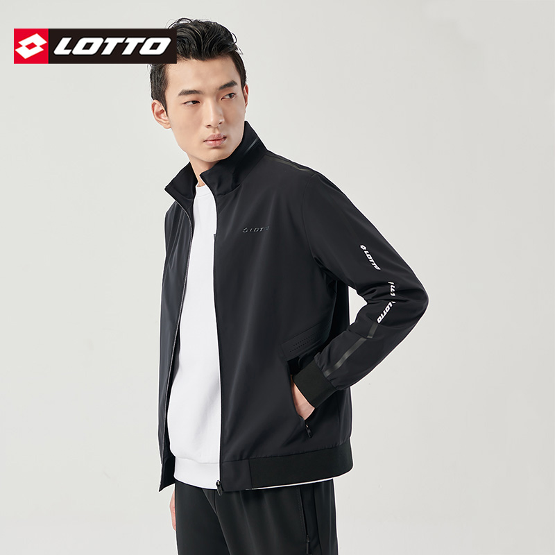 LOTTO乐途梭织外套男士黑色立领夏季款修身休闲百搭拉链运动夹克