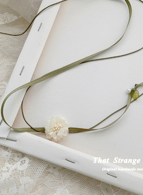 原创设计感山茶花朵颈带绿色森系纯欲风脖子系花项圈甜美清新配饰