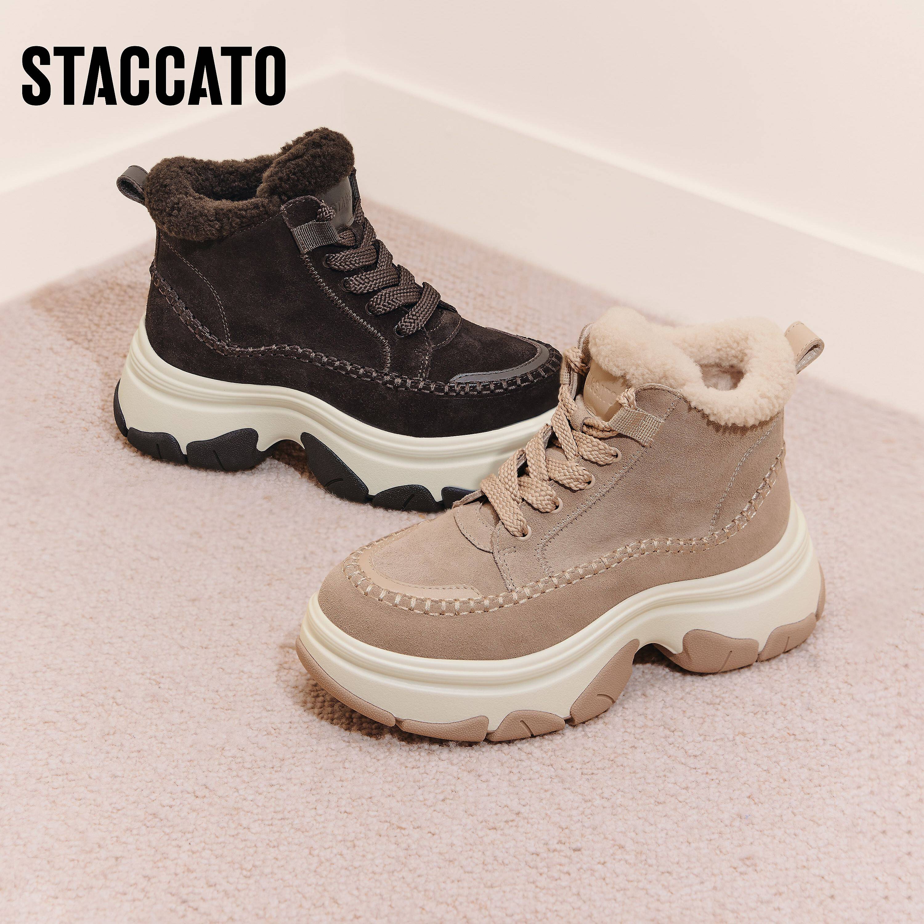 思加图2025冬季新款复古雪地靴保暖短靴厚底增高时装靴女Y9122DD5-图0