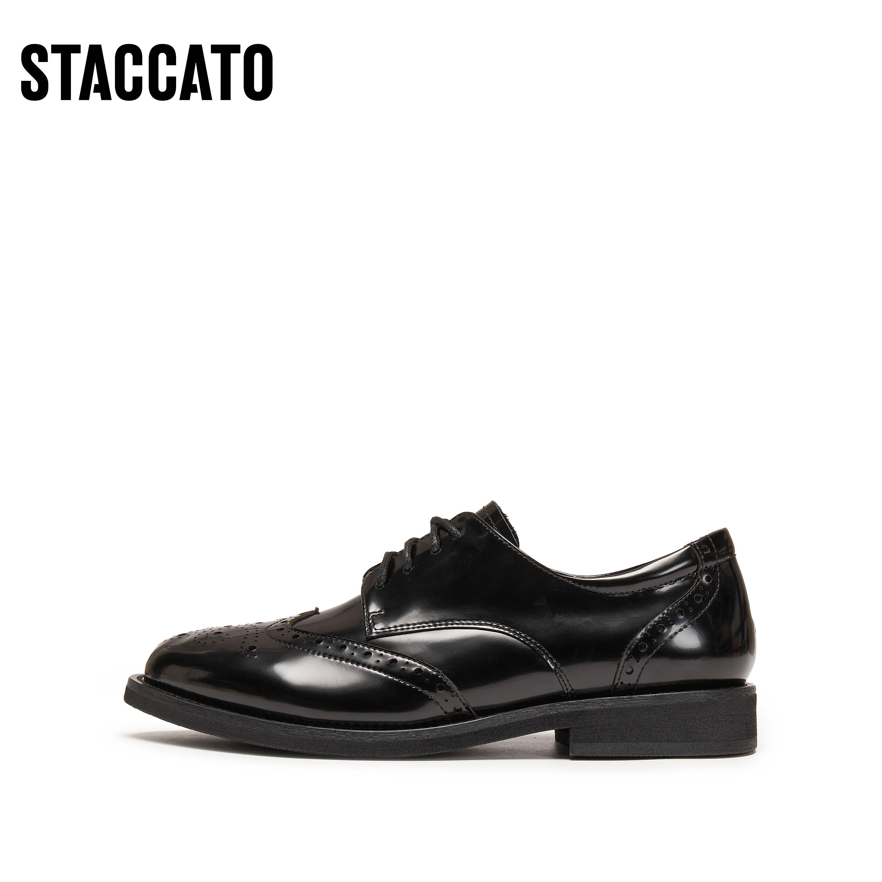 思加图2024冬季英伦风牛津鞋小皮鞋粗跟单鞋女鞋J5312CM4 - 图0