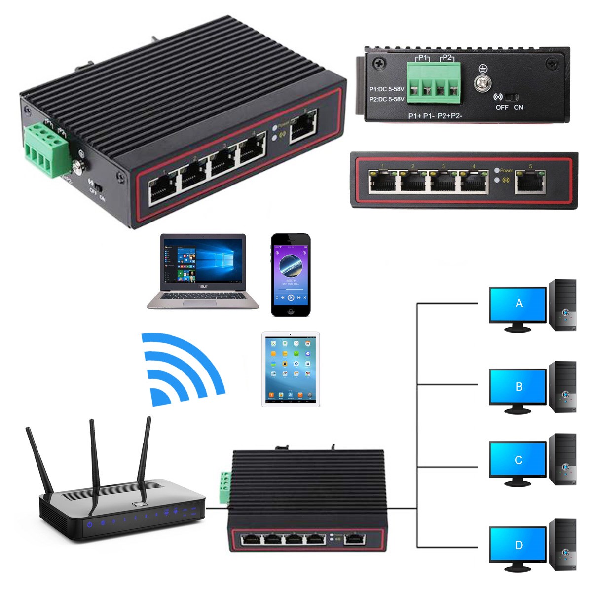 5-Port RJ45 10/100M Ethernet Desktop Switch Hubs Network Lap - 图1