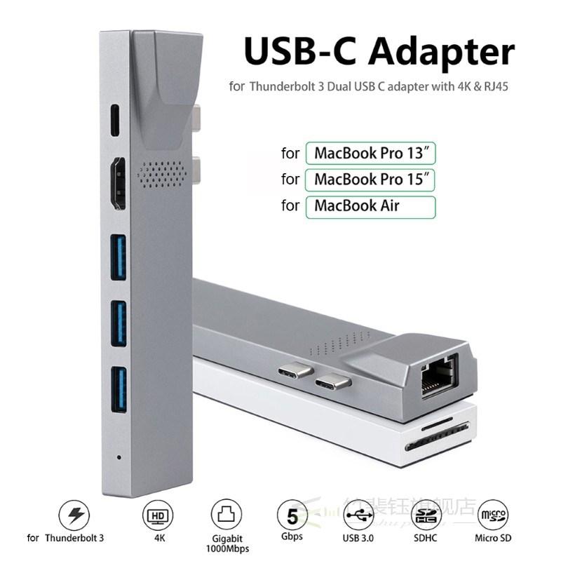 USB-C Hub Micro-SD TF Reader HDMI USB 3.0 Adapter for MacBoo - 图2