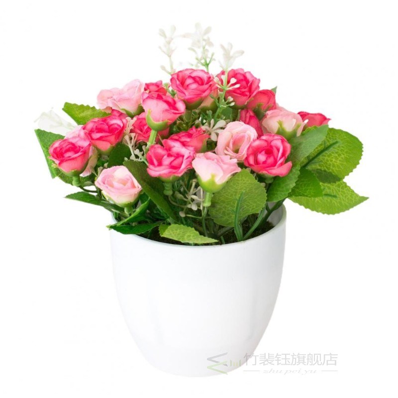 Artificial Rose Fake Flower Bonsai Potted Ornament Home Cafe - 图0