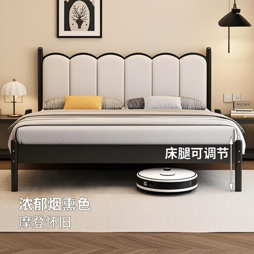 铁艺床双人床主卧大床现代简约软包床排骨架铁架加厚加固儿童铁床 - 图3