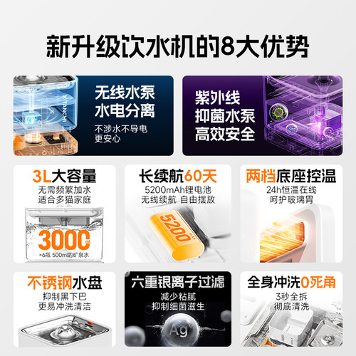 小甜橙宠物智能饮水机无线水泵多猫家庭恒温加热消毒杀菌猫咪饮水 - 图1