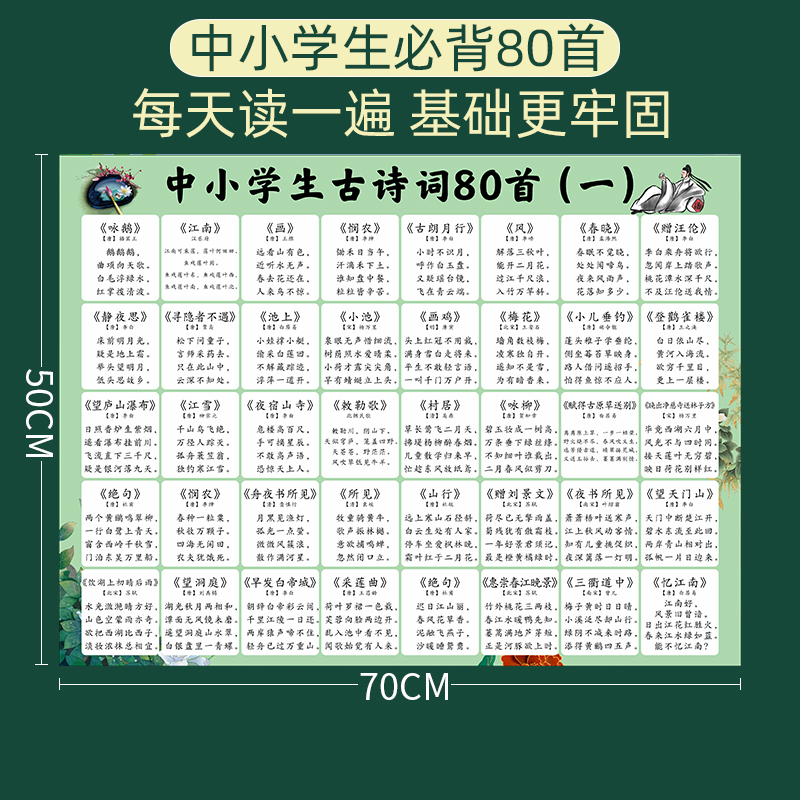 小学生必背古诗词大全80首挂图人教版幼儿早教儿童识字表神器墙贴 - 图0