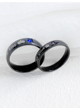 跨境wish新款Herking HisQueen皇冠女王钛钢黑色情侣戒指情侣指环
