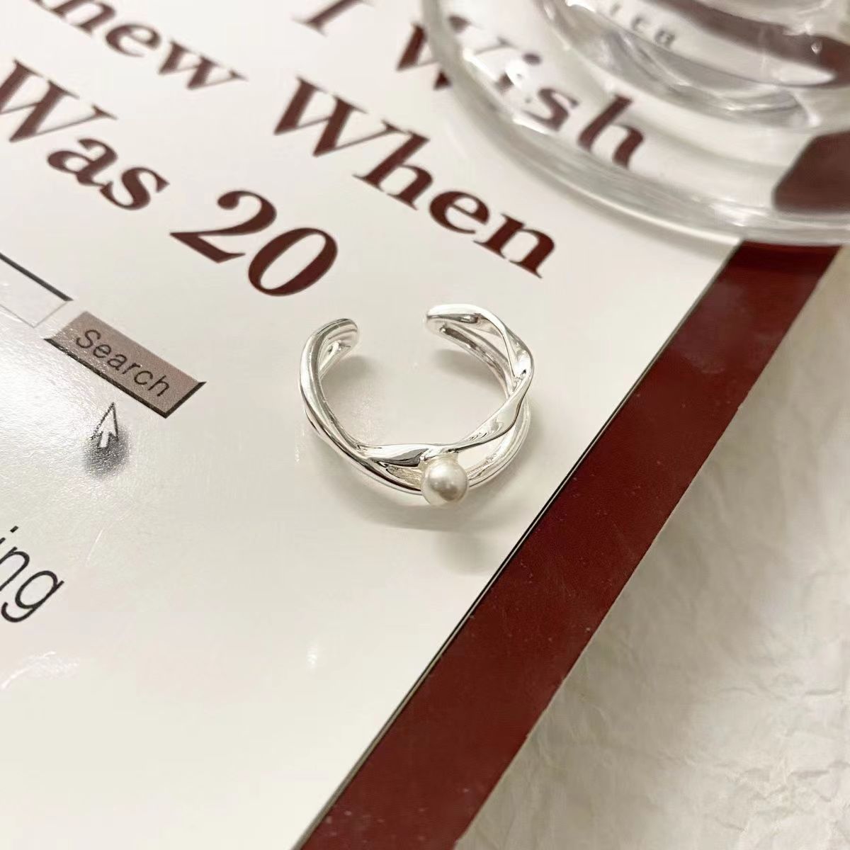 s925银珍珠戒指小众设计素圈叠戴高级感时尚个性开口温柔素雅 - 图0