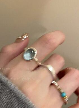 海蓝宝戒指女生小众设计高级感