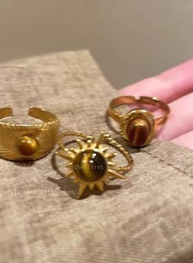 太阳花虎眼石戒指女ins小众设计