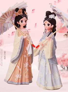 国潮汉服打伞女孩少女心学生礼品宫廷风房间装饰旅游工艺品摆件