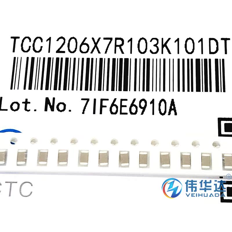 1206贴片电容 10nF(103K) ±10% 100V X7R TCC1206X7R103K101DT - 图0