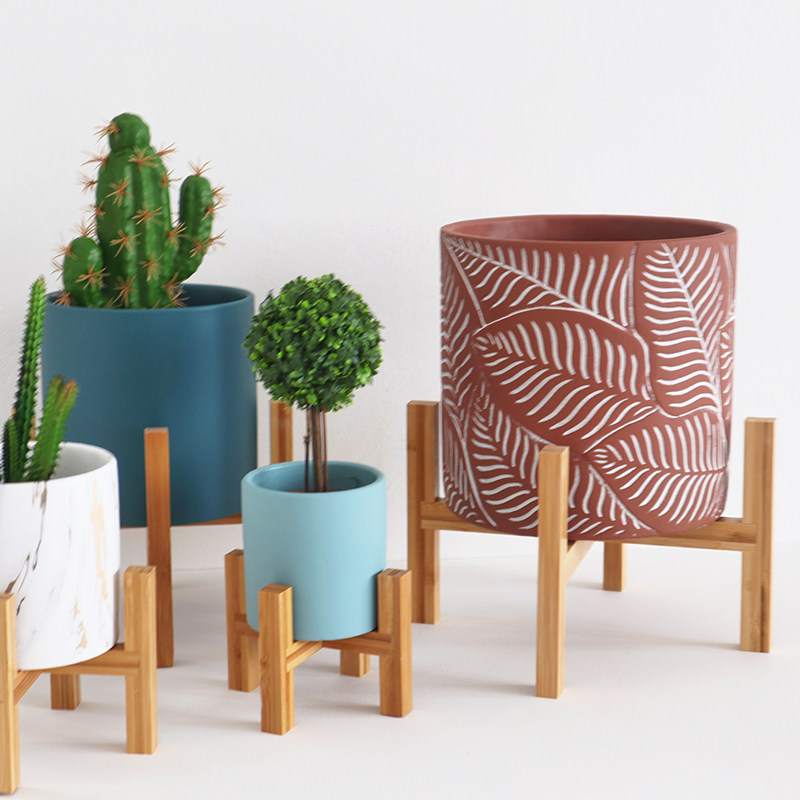 十字形竹木花架陶瓷花盆托架拼装园艺花园阳台绿植桌面落地室内外,淘宝优惠券,粉丝福利购,淘宝优惠卷