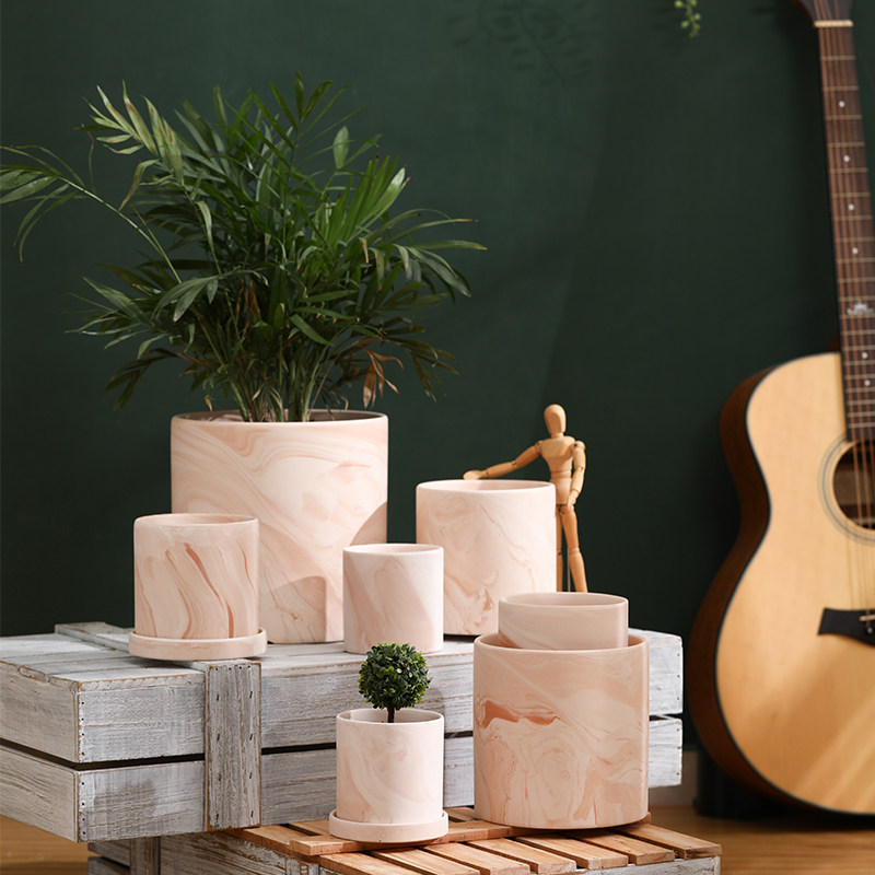 陶土素烧玛奇朵红白陶花盆透气自吸水北欧直筒盆栽多肉花卉带托盘,淘宝优惠券,粉丝福利购,淘宝优惠卷