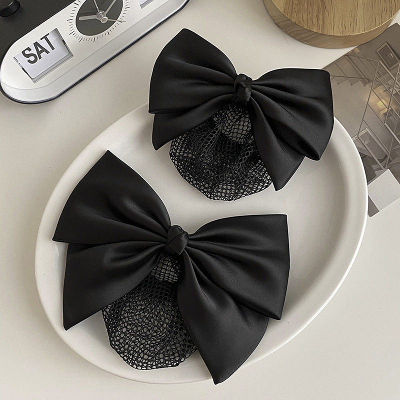 高档韩版职业头花黑色缎面蝴蝶结气质头饰发夹后脑勺盘发网兜发卡,淘宝优惠券,粉丝福利购,淘宝优惠卷