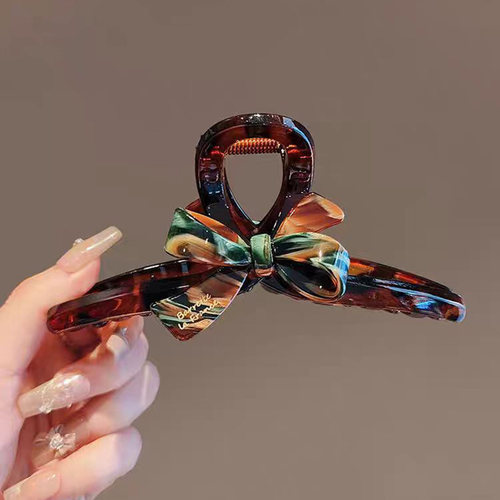 高级感法式油画蝴蝶结抓夹大号发量大气质新款后脑勺盘发鲨鱼夹女 - 图0