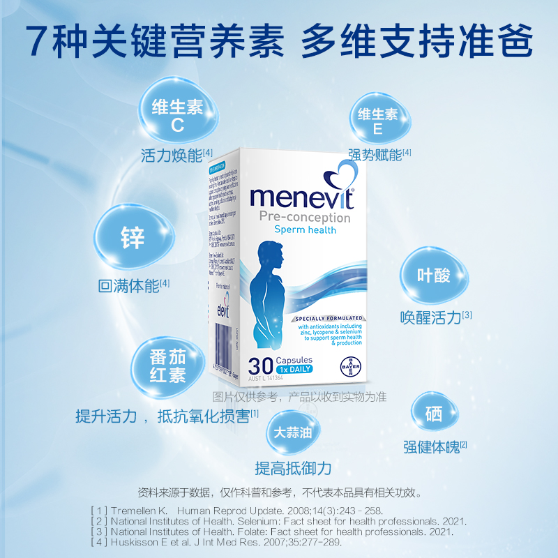 【618狂欢】Menevit爱乐维男士孕期叶酸维生素胶囊补锌硒30粒-图1