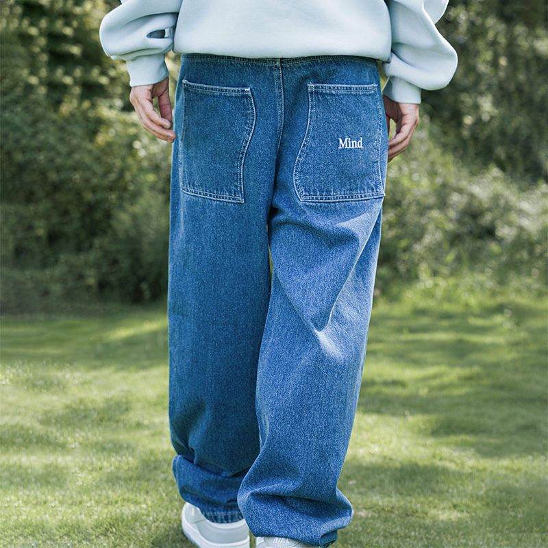 MindError ME Emb Jeans小象刺绣Logo宽松直筒水洗滑板运动牛仔裤