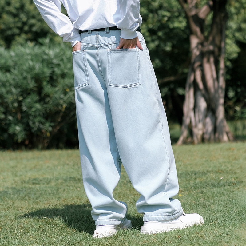 MindError ME Fleece Jeans 小象刺绣秋冬加绒宽松直筒滑板牛仔裤