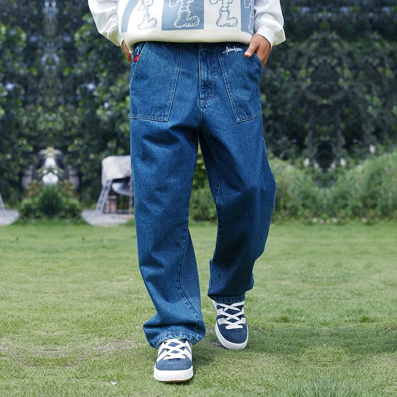 MindError ME Logo Jeans 小象刺绣复古水洗宽松直筒滑板牛仔长裤