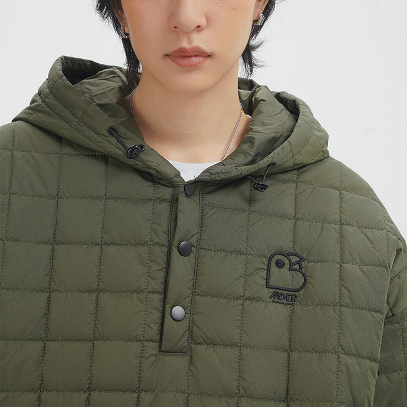 MindError ME Insulate Hoodie小鸟刺绣格纹连帽棉服男女休闲上衣