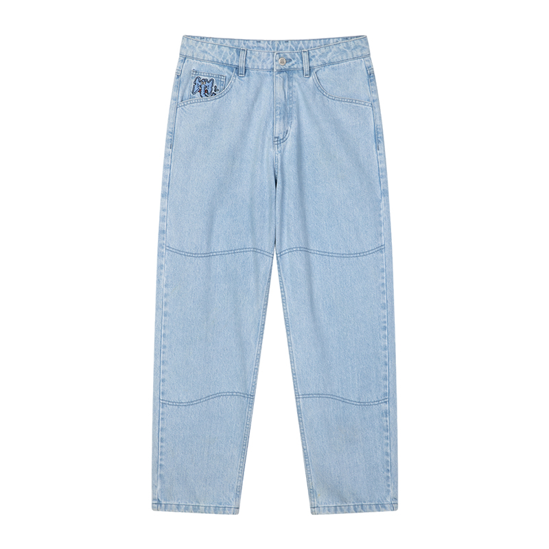 MindError ME Wave Jeans 刺绣宽松直筒水洗街头滑板情侣牛仔长裤