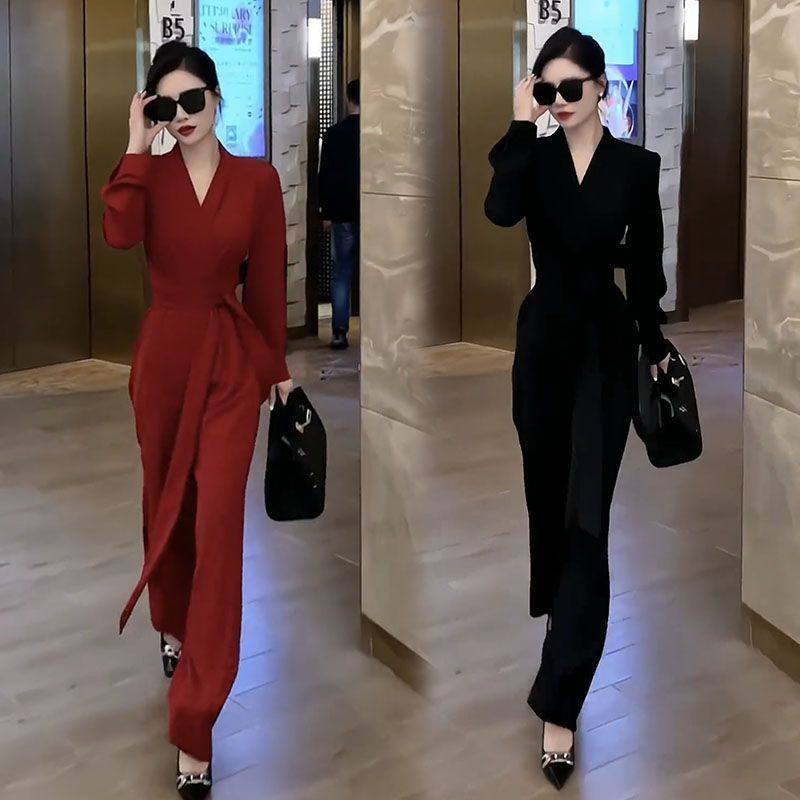 春秋新款网红时尚连体裤女高级感妈妈气质收腰显瘦垂感阔腿连衣裤_虎窝淘