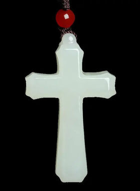 天然新疆和田玉十字架白玉A吊坠玉佩男女款玉石挂件饰品