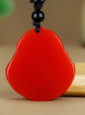 红色弥勒佛吊坠男女款鸡血色大肚笑佛红玉佛公笑佛玉石玉坠本命佛