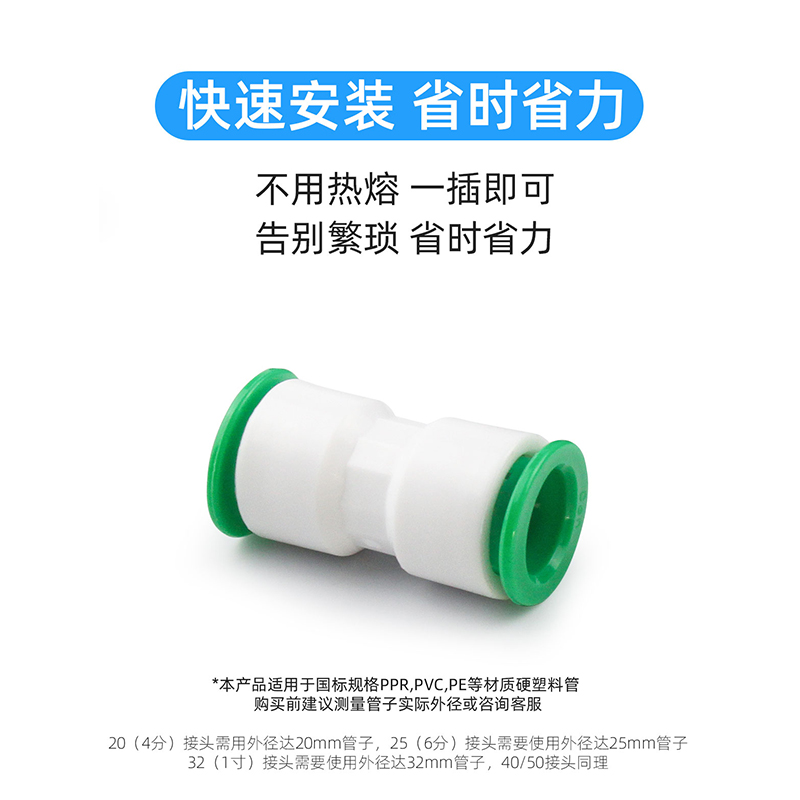 ppr水管快速接头免热熔4分20快插弯头25快接直接pe三通32球阀pvc6 - 图0