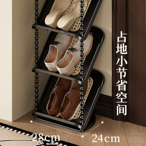 中古风鞋架藤编纹理多层家用门口入户小窄简易客厅鞋柜鞋子收纳架 - 图2