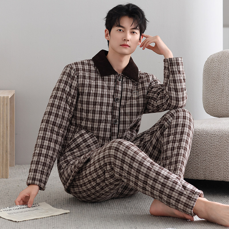 男士睡衣冬季2025新款梭织纯棉三层加绒加厚夹棉冬天大码男家居服,淘宝优惠券,粉丝福利购,淘宝优惠卷