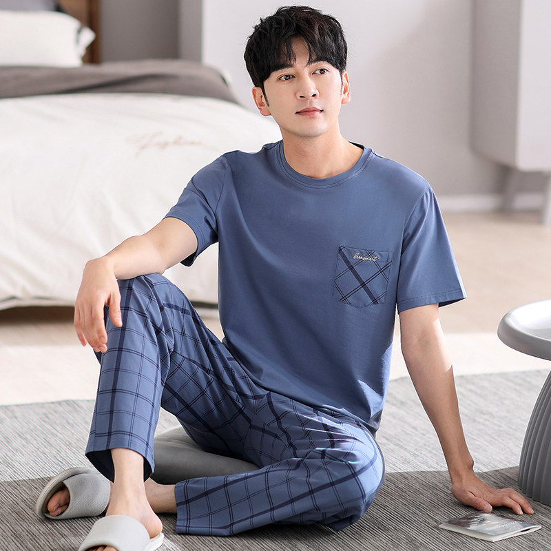 睡衣男夏季2025新款男士纯棉短袖长裤薄款夏款大码新款家居服套装,淘宝优惠券,粉丝福利购,淘宝优惠卷
