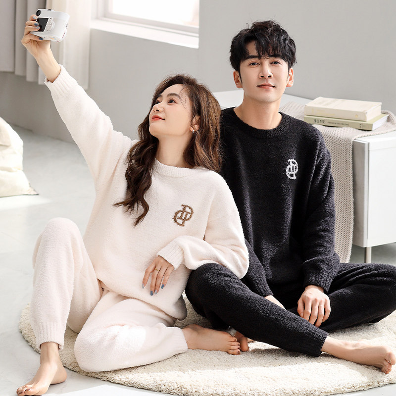 半边绒情侣睡衣秋冬款女士珊瑚绒加绒加厚女款冬季男士大码家居服,淘宝优惠券,粉丝福利购,淘宝优惠卷