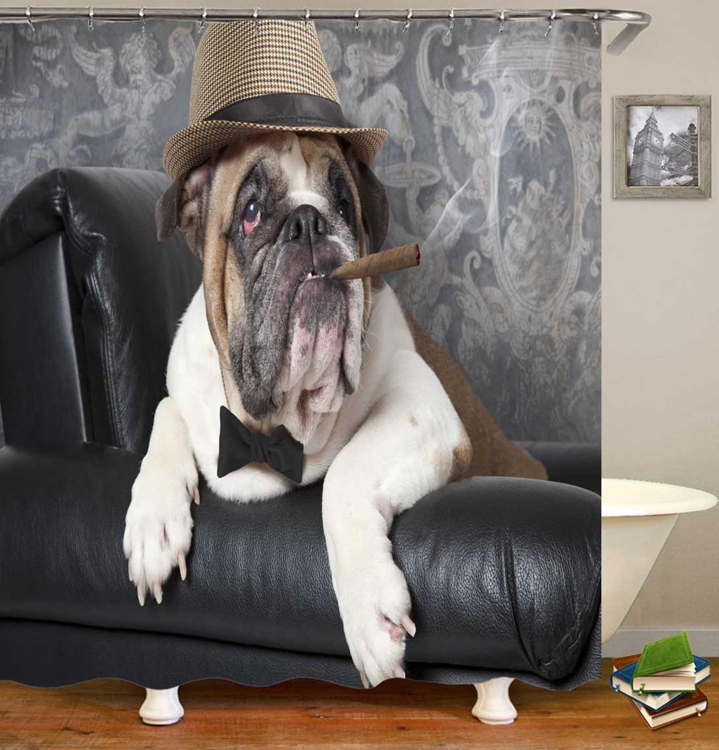 3D Shower Curtain Funny English Bulldog Bathroom Curtain Se-图2