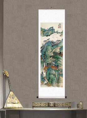 萧谦中国画仿青绿山水高清复制品