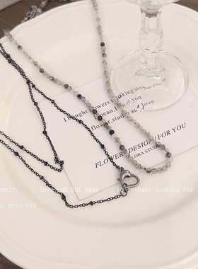 黑色爱心多层串珠叠带choker颈链