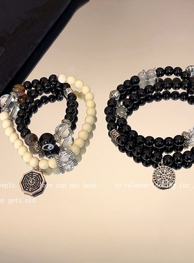 中式山鬼花钱黑色叠带情侣手饰