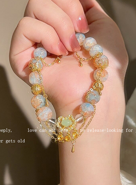 敦煌金色平安锁串珠流苏配饰复古