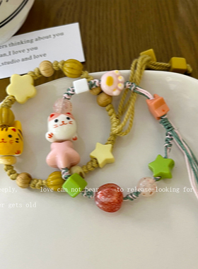 陶瓷猫咪编织绳情侣调节情侣手串